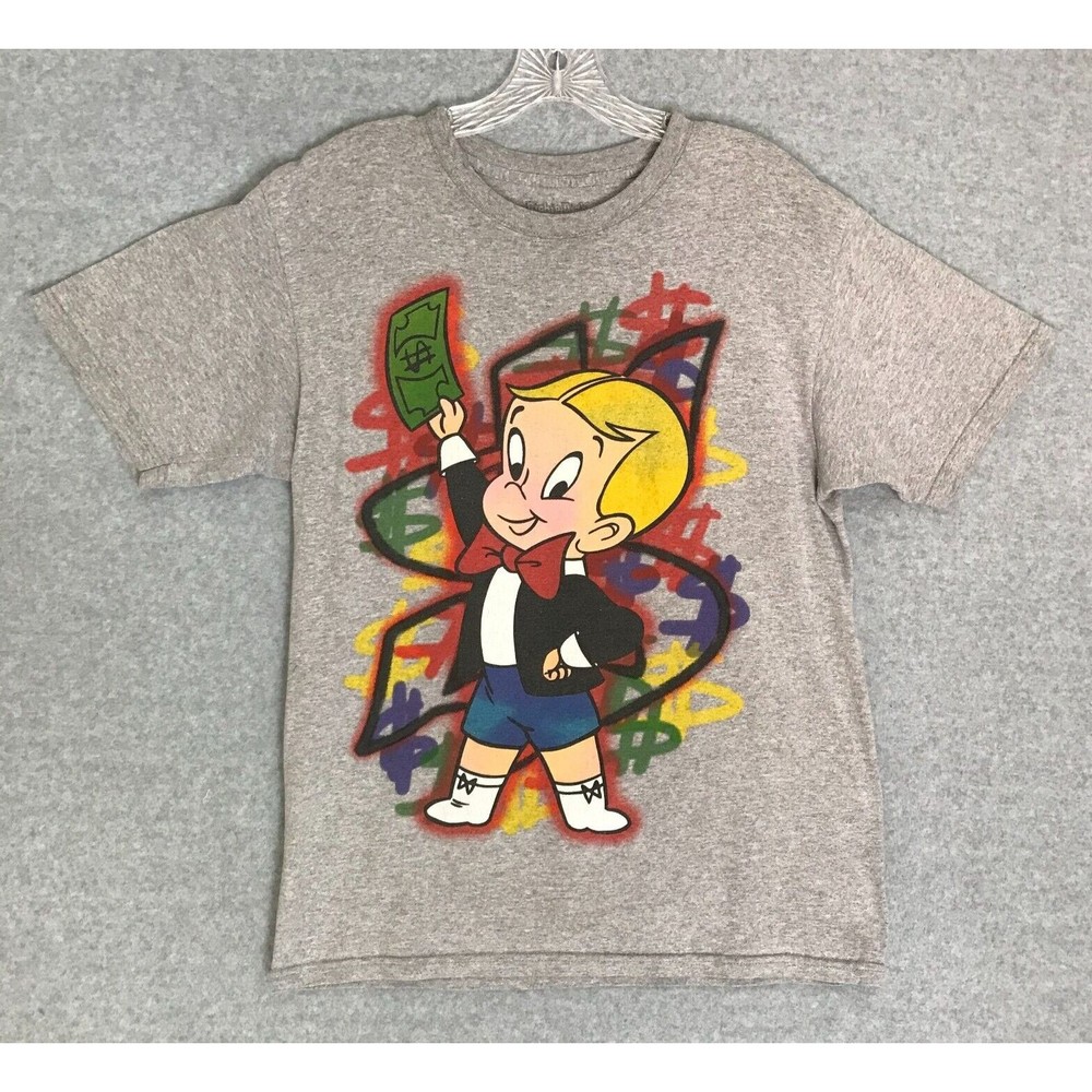 Richie Rich Comics Shirt Mens Small Dollar Sign art Gray Short Sleeve‎ Cotton